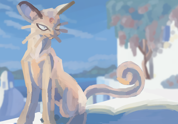 A digital painting of the pokemon persian done in 2020. Inspired by art by pokemon card artist Masakazu Fukuda.